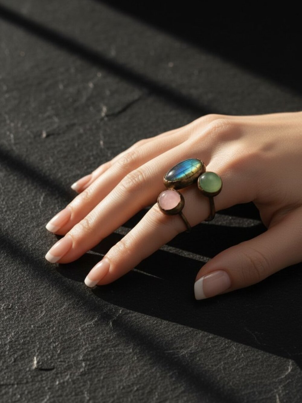 Boho Copper Ring Rose Quartz Aventurine Labradorite Adjustable Healing Crystal - Picture 13 of 15